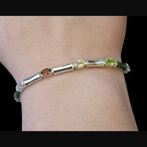 Han 925 Sterling Silver Natural Stone Size 6.75 Statement Tennis Bracelet